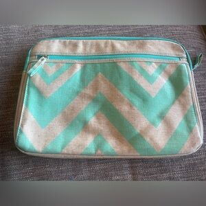 Chevron Canvas Pouch in Mint and Natural